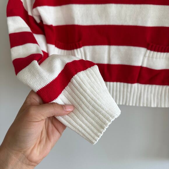 Express Knit Cropped Striped Sweater Red White XS - Picture 4 of 8